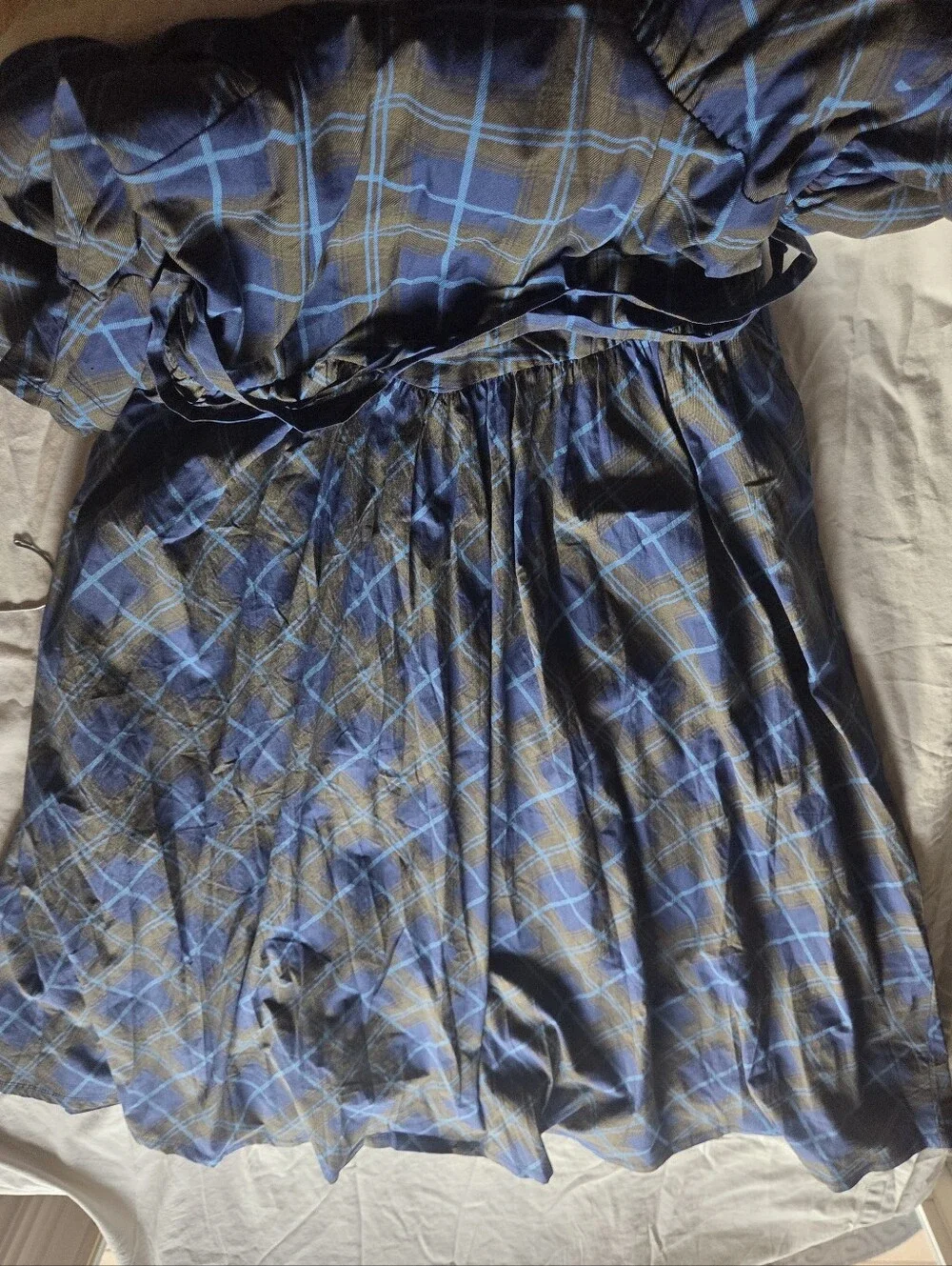 NWT Avec Les Filles Plaid Puff Sleeve Tie Belt Midi Dress - Size 12